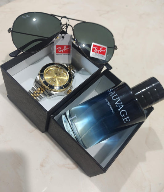 🌟 Promoción 🌟 gafas rayban tipo piloto 🕶️ + reloj rolex submarine  ⌚ + perfume sauvage dior 🐾